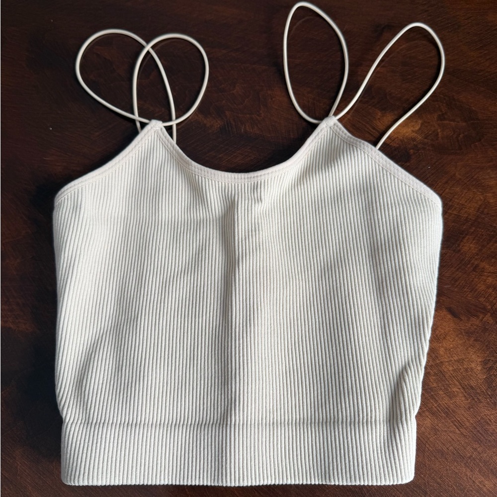 Chic Cream Ribbed Women's Crop Top